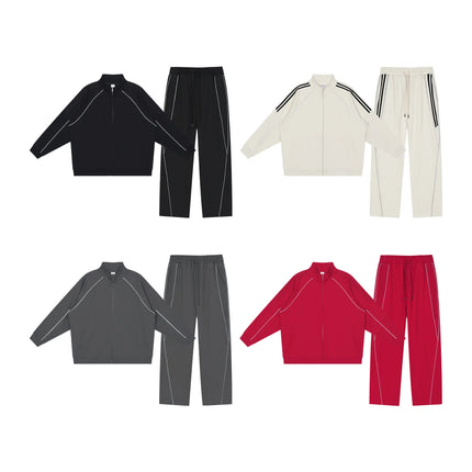 Custom LOGO Men's Autumn 365G Reflective Striped Sports Cardigan Sweater Casual Straight Sweatpants Couple Two-piece Set
