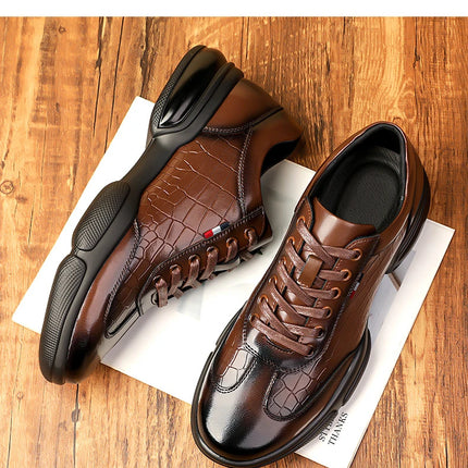 New Men Cow Leather Casual Sport Shoes Fashion Comfortable Chunky Sneakers
