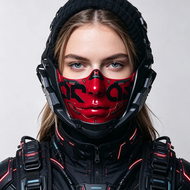 14Color Cyberpunk Half Face Mask Mecha Style Halloween Cosplay Mask Adjustable Strap Breathable Comfort Party Costume Face Cover