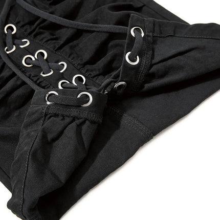 Men's Punk Gothic Lace Up Cargo Shorts High Street Ruched Bermuda Short Pants Adjustable Straps Drawstring Hem