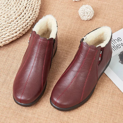 Hot Selling Soft Leather Women Shoe Winter Soft Soled Midd-leaged Elderly Ankle Boot Mom Cotton Plush Women Boot Leather Shoes