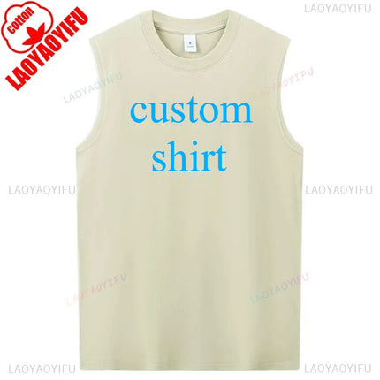220g Customize Your custom Adult Sleeveless Cotton Men Vest Tshirt Tops Fashion Summer Trend DIY Tee Man Streetwear Men Clothing
