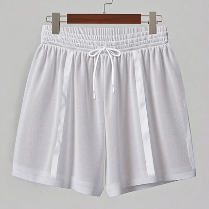 INCERUN Summer Men Shorts Mesh Patchwork Drawstring Loose See Through Male Shorts Streetwear 2025 Sexy Vacation Men Bottoms