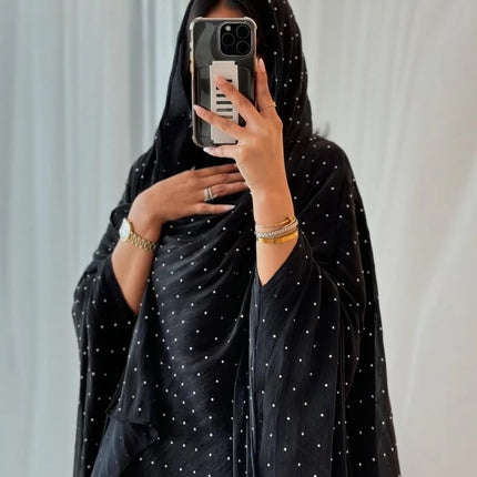 Muslim Dress Women Abaya with Scarf Diamond 2 Piece Set Party Headscarf  Arab Long Robe Morocco Dubai Kaftan Vestidos Jalabiya