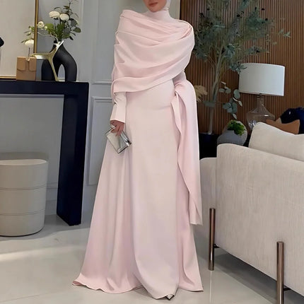 Women's Shawl Style Long Sleeve Tight Slimming Long Big Hem Dress Elegant Graceful Banquet Date Commute Versatile Evening Dress