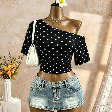 Women One Shoulder Short Sleeve Side Ruched Cropped T Shirt 2026 Summer Y2K Going Out Casual Streetwear Tops