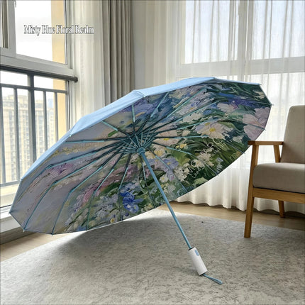 16-Rib Luxury 3-Fold Automatic Umbrella, Dual-purpose for Sunny & Rainy Days, Color Coating Windproof Sun Umbrella, UV Protectio