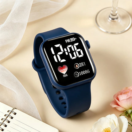 Children's Square LED Silicone Electronic Watch And Flower Accessory Set Daily Wear Birthday Gift for Kids
