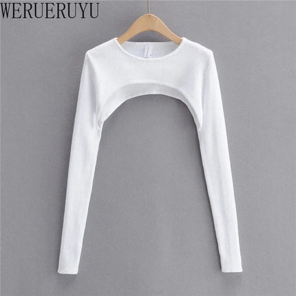 T-shirts Long Sleeve Crop Top Spring Autumn Y2k Aesthetic Clothes O-neck Black White Sexy Harajuku Knitted
