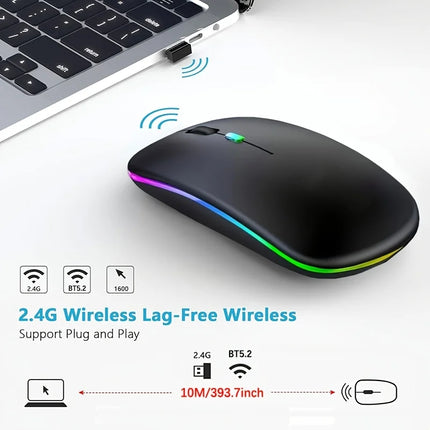 Wireless Mouse, Ultra-Thin Silent Rechargeable Mouse, 2.4G+BT5.2 Portable USB Optical Mouse,Suitable for Tablets/Computer/Laptop