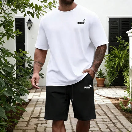 2026 New in Men's Set White/black T-shirt and Knee-length Shorts Summer Daily Casual Sports Shorts Sleeve Tracksuit Tees Outfits