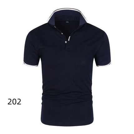 Summer Men's Short Sleeve Collar Tshirts New Solid Color Casual Polo Shirt Trendy Breathable Loose Basic Splice Top