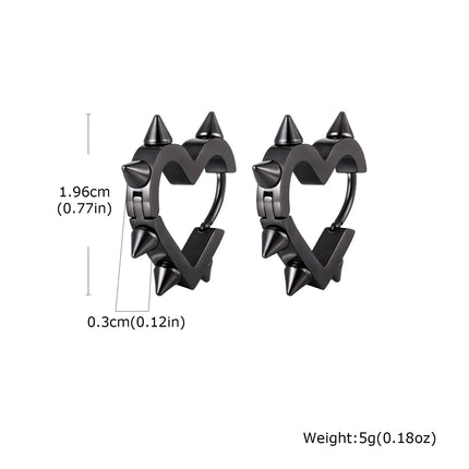 Creative Gothic Punk Rivet Heart Hoop Earrings, Stainless Steel Geometric Piercing Earrings, Unique Cool Jewelry for Party
