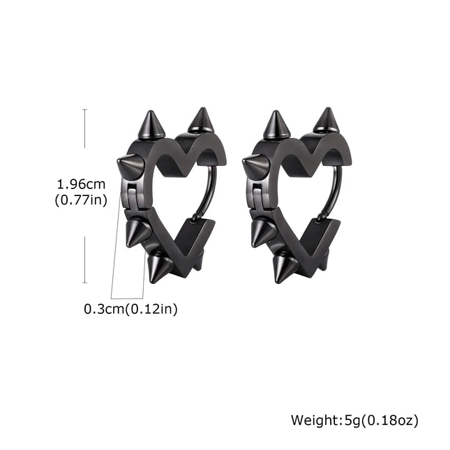 Creative Gothic Punk Rivet Heart Hoop Earrings, Stainless Steel Geometric Piercing Earrings, Unique Cool - product image 9