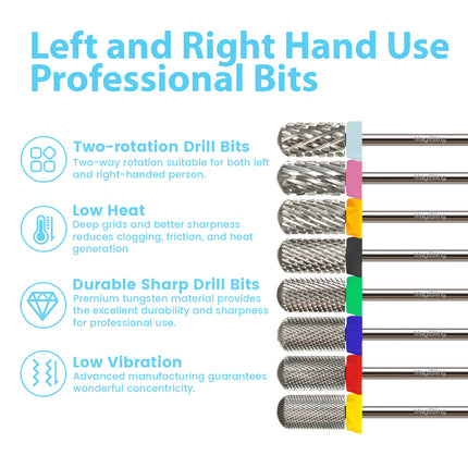 Gold Carbide Nail Drill Bits Milling Cutter Large Barrel Pro Reversed Durable Granding Polishing Tools Accessories 4XC