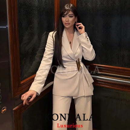 KONDALA Office Lady Chic White Women Blazer Suit Solid Long Sleeve Blazer Long Zipper Pants Fashion 2026 Spring Summer Suit