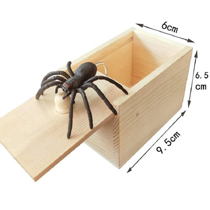 Spider Prank Box Pop Out Rubber Spider Handmade Wood Scare Box Party Game Surprise Joke Funny Trick Toy for Kids Halloween Gift