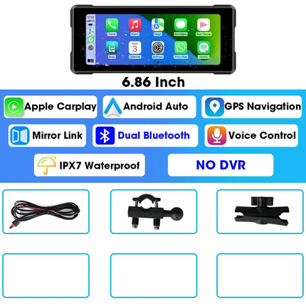 JMCQ 6.86'' Motorcycle DVR GPS Navigaton Wireless Carplay Android Auto Dash Cam IP67 Waterproof Dual Bluetooth Moto Monitor