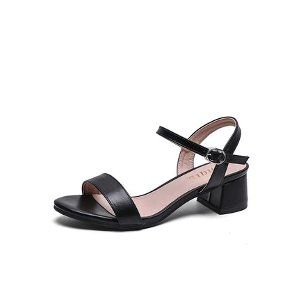 Women's Summer French Elegant Open-Toe High Heel Sandals Simple and Versatile Anti-slip Rubber Sole Chunky Heel Dress Sandals