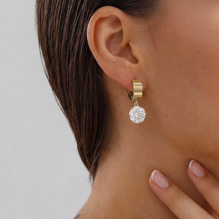 OXTAO Minimalist D VVS1 Moissanite Teardrop Earrings for Women Luxury Wide Band Drop Huggie Earrings Party Jewelry 14K Gold Filled