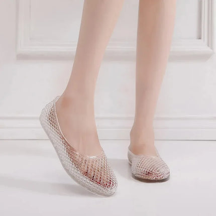Women's Jelly Shoes Transparent  Sandals Lazy Flat Shoes Breathable Flat Shoes