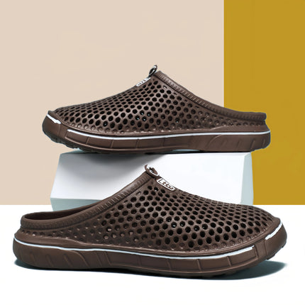 Brown perforated slip-on clogs