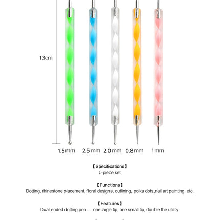 5pcs Nail Art Brushes Set Dotting Pen Detailing Brush Dotting/Dripping Tool Double-Ended Dotting Tool Polka Dot Brush