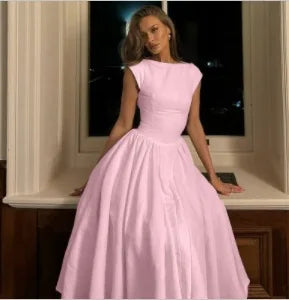 Elegant Socialite Solid Color Sleeveless Long Dresses Simple All-match Backless Temperament A-line Dress Fashion Commuting Style