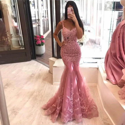 Elegant Lace Mermaid Evening Dresses Beaded Appliques Long Prom Gowns Custom Made Party Dress Robe De Soiree