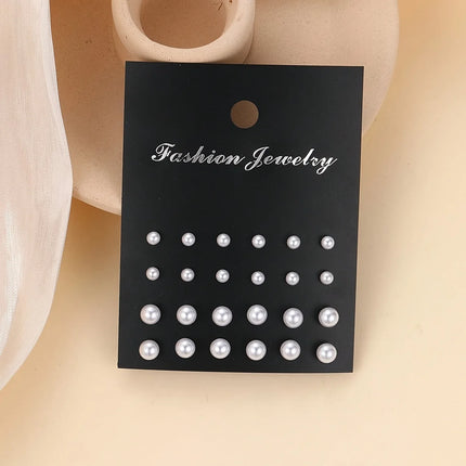 12Pairs Elegant Imitation Pearl Stud Earrings Simple Ball Bead Earring Set Women's Charming Wedding Party Bridal Jewelry