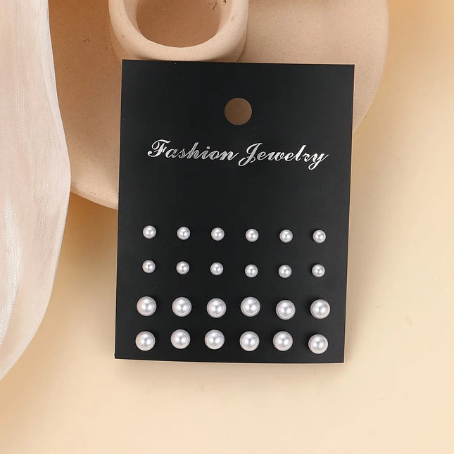 12Pairs Elegant Imitation Pearl Stud Earrings Simple Ball Bead Earring Set Women's Charming Wedding - product image 2