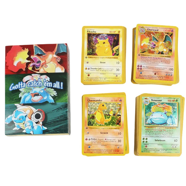 151 Teile 1996er Pokémon-Karten der ersten Generation Glurak Pikachu Mewtu Turtok Sammelkarten Spielzeug Englische Version Französische Version