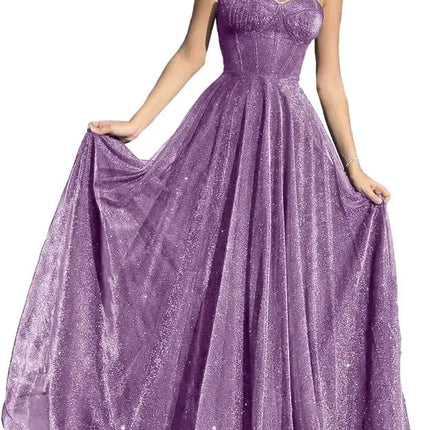 Sparkly Tulle Prom Dresses for Women 2025 Long Corset A Line Spaghetti Straps Glitter Formal Gowns Evening Dress Customized