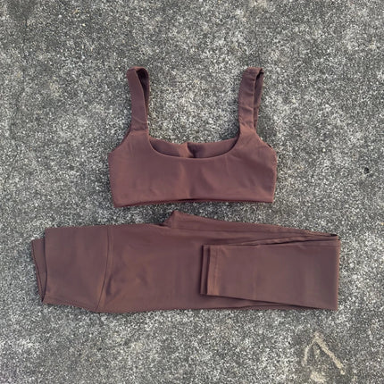 Solid color Tight Women Hollow Back shoulder straps fitness Bra Top High waist Yoga Leggings 2pc Gym Yoga Set Athletic sportwear