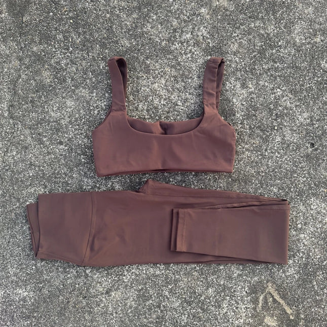 Solid color Tight Women Hollow Back shoulder straps fitness Bra Top High waist Yoga Leggings 2pc Gym - product image 2