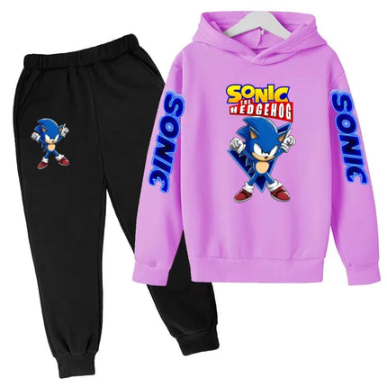 Kids New Supersonic Clothing Jogging Blue Sweatshirt Top Coat+Pants Two-piece Hoodie Boys Girls3-12Yrs Clothes Casual Sports Set
