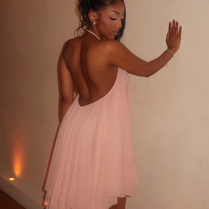 Halter Dress Asymmetrical Hem Bandage Sleeveless Backless Solid Beach Party Sexy Summer Trend Bodycon