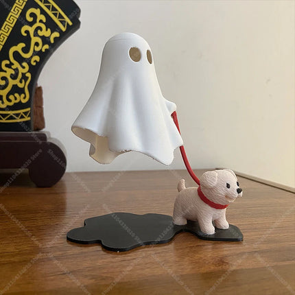 Cute Ghost LED Night Light with Dog Figure - Spooky Desk Lamp, Halloween Decor, Warm Light for Bedroom