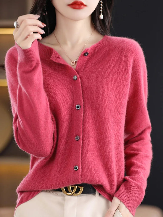 New Fashion Spring 100% Merino Wool Womens O-neck Cardigan Cashmere Sweater 2024 Female Clothing Grace - product image 6