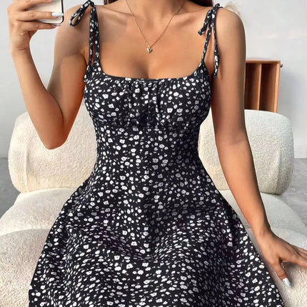 Ladies Spring Summer Elegant Casual Y2K Sexy Floral Print Invisible Zipper A-Line Mini Dress Women's Fashion Retro Skirt