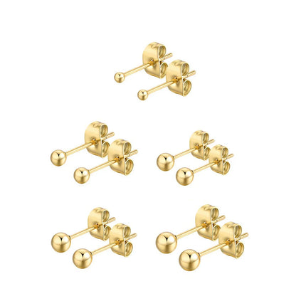 1 Pair Tiny Women Girls 14K Gold Plated Round Ball Stud Earrings Surgical Stainless Steel Earrings Set 2-6MM