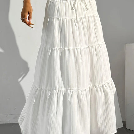 European and American Cross-Border New Style Wish Spring and Summer Women's Skirts, Tie-Strap Spliced Flared Skirts, Loose Long