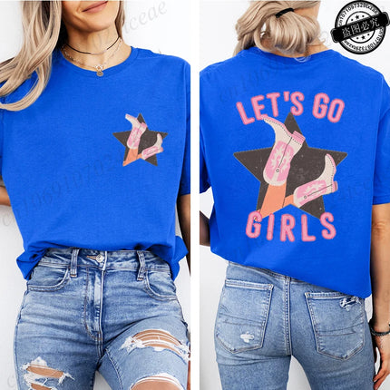 Lets Go Girls Shirt,Country Girl T-Shirts,Western Pink Tee Tops,Girls Party Women's T-Shirts,Summer Harajuku Women T-Shirt Tops
