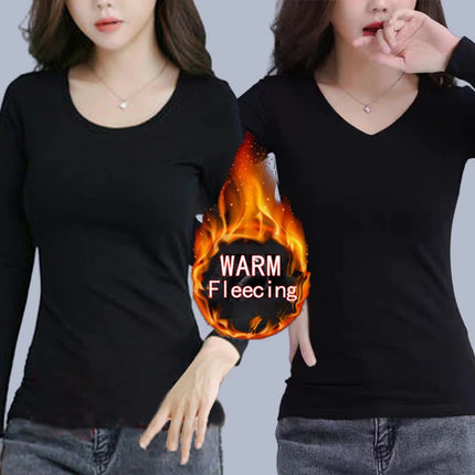 O Neck Long Sleeve Fleeceing Heating Fiber Thermal Basic T-Shirts Winter Bottoming Cropped Tops Casual Skinny