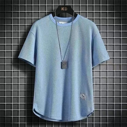 Black Waffle T-shirts For Men White Blue Tee Casual T shirt Oversized Tops 2024 Quality Unisex Short Tshirts Tees Men Clothing
