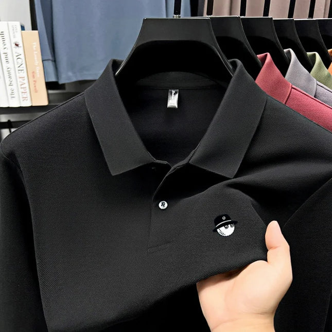 Men's Summer High-End Golf Short-Sleeved Polo Shirt with Collar,Solid Color,Breathable,Office Casual,High-Quality Men's Clothing