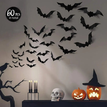 12pcs Halloween Decoration 3d Bat Wall Stickers Decoration Furniture Windows Yard Logo Outdoor Lawn Ghost Party Decor 1