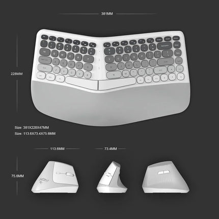 Jomaa Ergonomic Split Keyboard And Mouse Creamy Wireless Keyboard Silent Mice Set With Wrist Rest For Laptop, Pc - product im