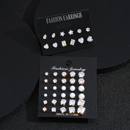 21 Pcs White Shiny Wedding Earrings Set For Women Men Fashion Vintage Crystal Star Heart Design Studs Trendy Jewelry Gifts 2024