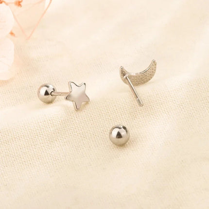 Silver Color Simple Small Rose Star Stud Earrings Tragus Cartilage for Women Hypoallergenic Daily Wear Ear Piercing Jewelry Gift